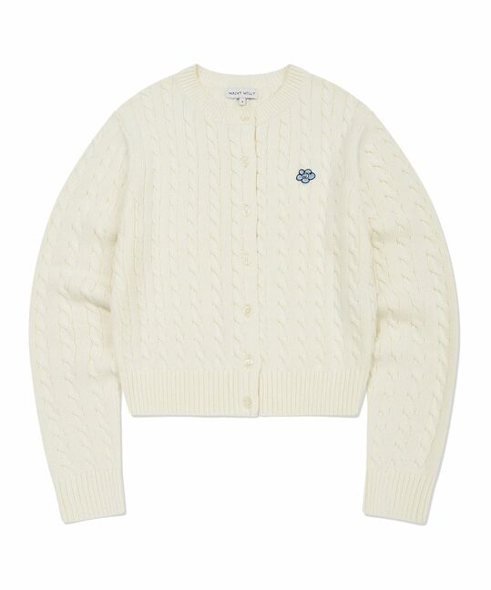 WOMEN ROUND NECK CABLE CARDIGAN
