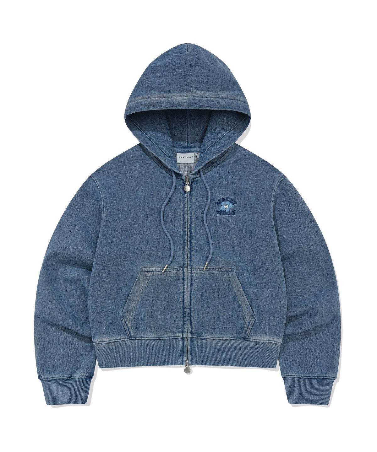 WOMEN'S DENIM WASHING CROPPED HOODIE ZIP-UP