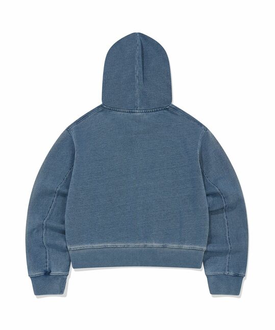 WOMEN'S DENIM WASHING CROPPED HOODIE ZIP-UP