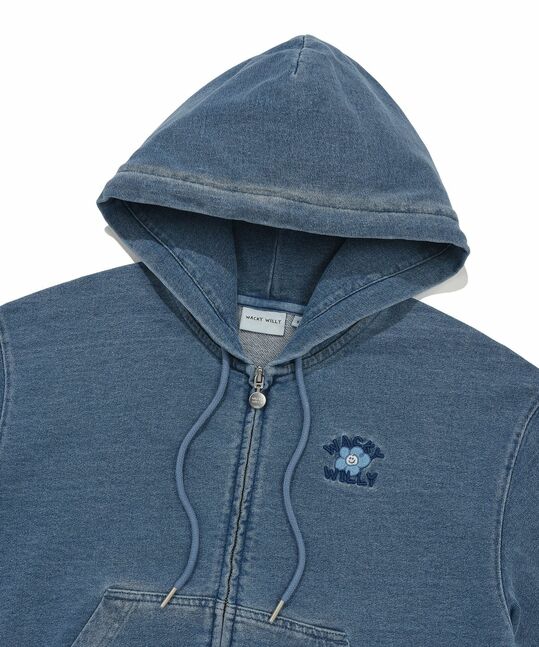 WOMEN'S DENIM WASHING CROPPED HOODIE ZIP-UP