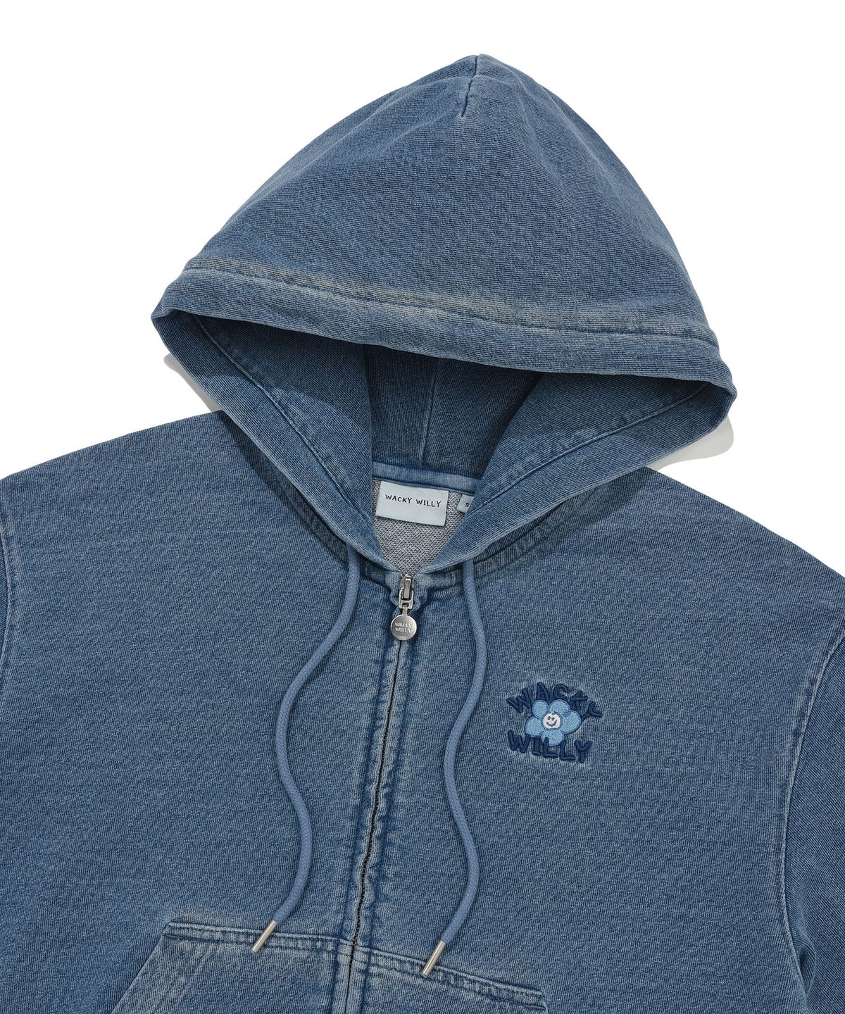 WOMEN'S DENIM WASHING CROPPED HOODIE ZIP-UP