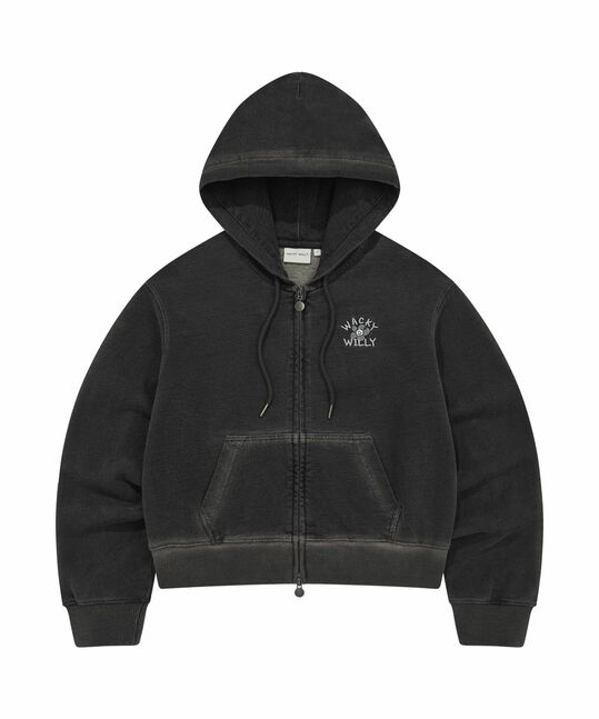 WOMEN'S DENIM WASHING CROPPED HOODIE ZIP-UP