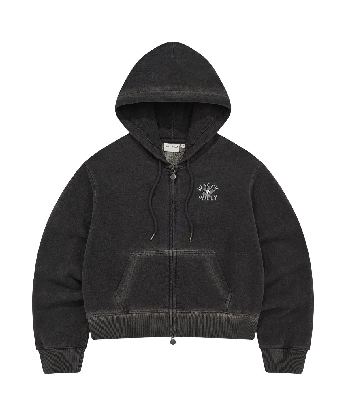 WOMEN'S DENIM WASHING CROPPED HOODIE ZIP-UP