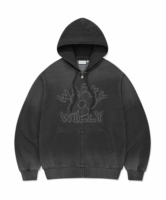 WOMEN'S BIG LILY LOGO DENIM WASHING OVERFIT HOODIE ZIP-UP