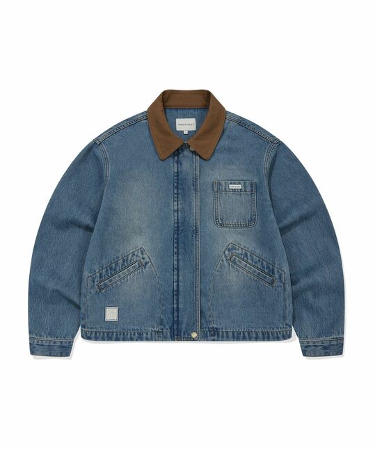 WOMEN'S COLOR-BLOCK COLLAR DENIM WORK JACKET