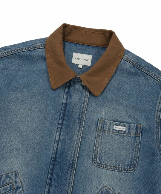 WOMEN'S COLOR-BLOCK COLLAR DENIM WORK JACKET