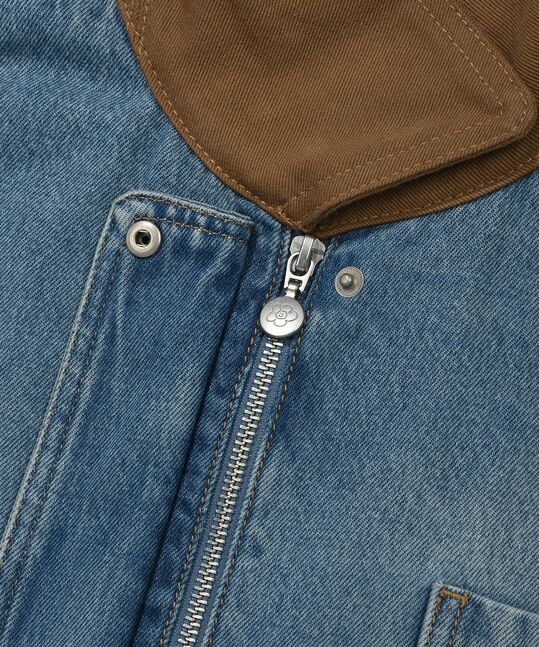 WOMEN'S COLOR-BLOCK COLLAR DENIM WORK JACKET
