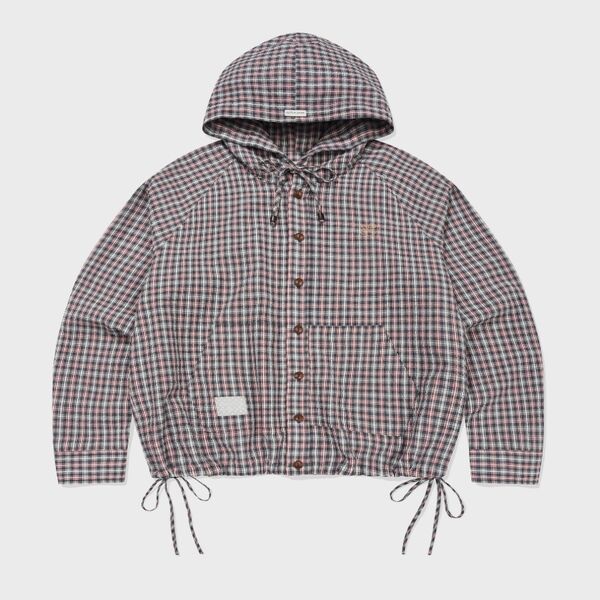 WOMEN'S CHECK SEERSUCKER HOODED SHIRT TYPE JUMPER