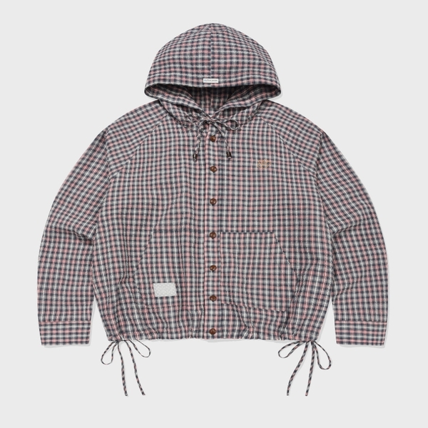 WOMEN'S CHECK SEERSUCKER HOODED SHIRT TYPE JUMPER