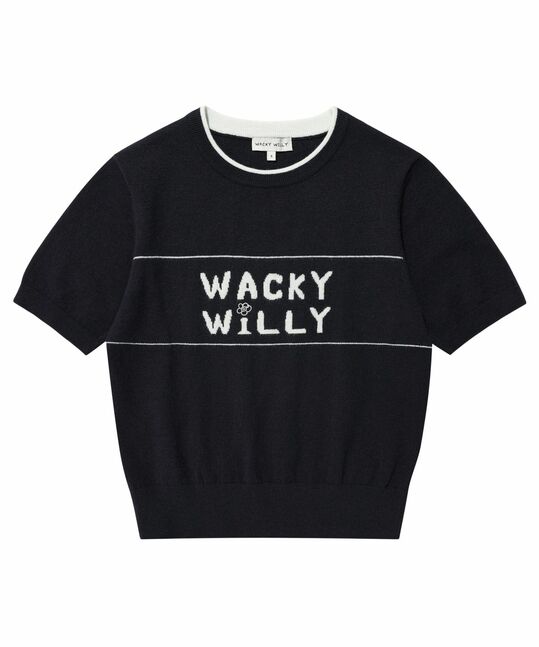 WOMEN'S TYPOGRAPHIC COLOR MATCHING SHORT SLEEVE KNIT