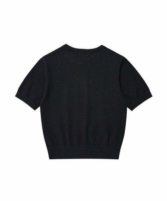 WOMEN'S TYPOGRAPHIC COLOR MATCHING SHORT SLEEVE KNIT
