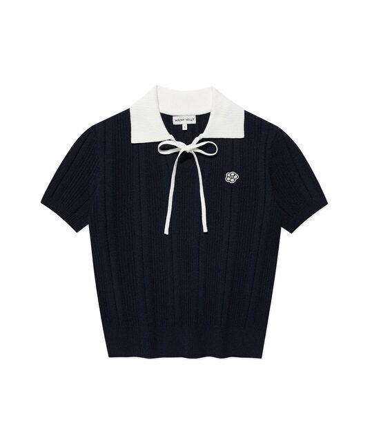 WOMEN'S RIBBON COLLAR SHORT SLEEVE KNIT