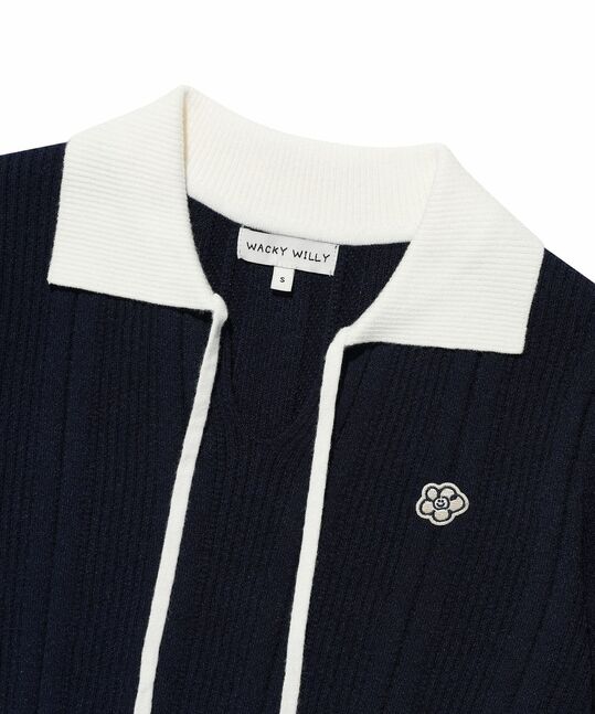 WOMEN'S RIBBON COLLAR SHORT SLEEVE KNIT