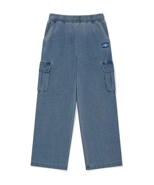 WOMEN DENIM WASHED SEMI-WIDE CARGO PANTS