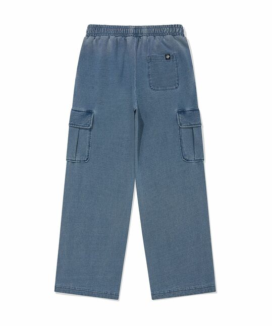 WOMEN DENIM WASHED SEMI-WIDE CARGO PANTS