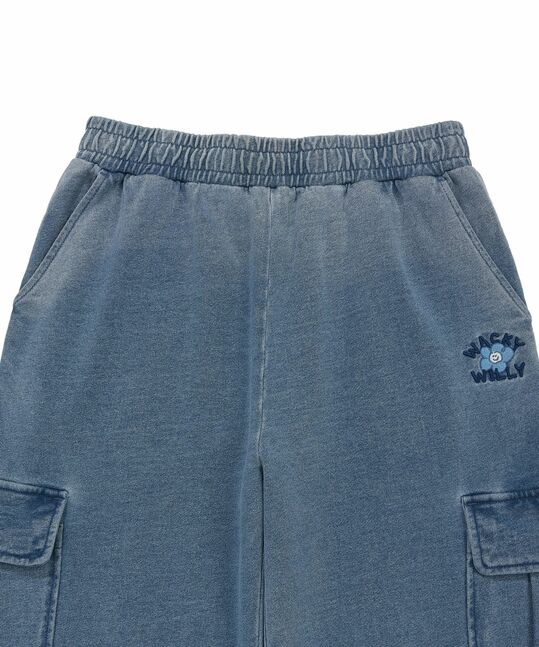 WOMEN DENIM WASHED SEMI-WIDE CARGO PANTS
