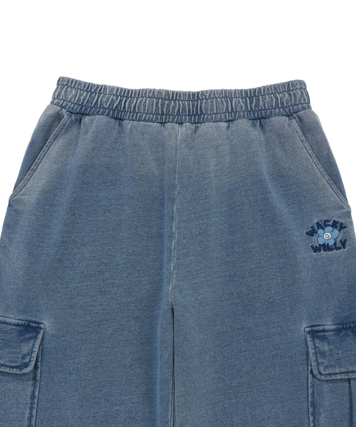 WOMEN DENIM WASHED SEMI-WIDE CARGO PANTS