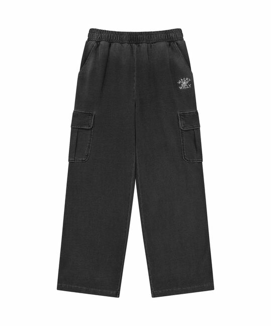 WOMEN DENIM WASHED SEMI-WIDE CARGO PANTS