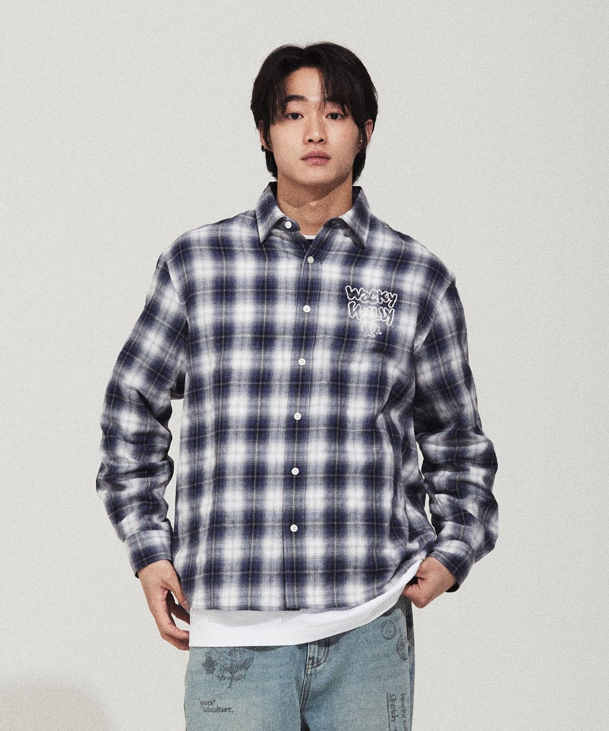 EMBROIDERED GRAPHIC CHECK LONG SLEEVE SHIRT