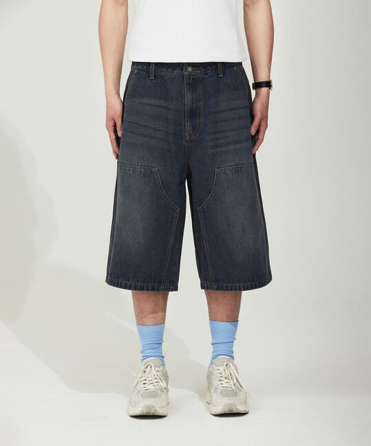 DOUBLE-KNEE DENIM SHORTS