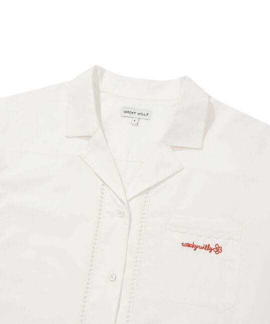 WOMEN’S SCARLET EMBROIDERY COTTON SHORT-SLEEVE SHIRT