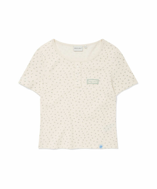 WOMEN'S HENRY NECK EYELET SHORT SLEEVE T-SHIRT