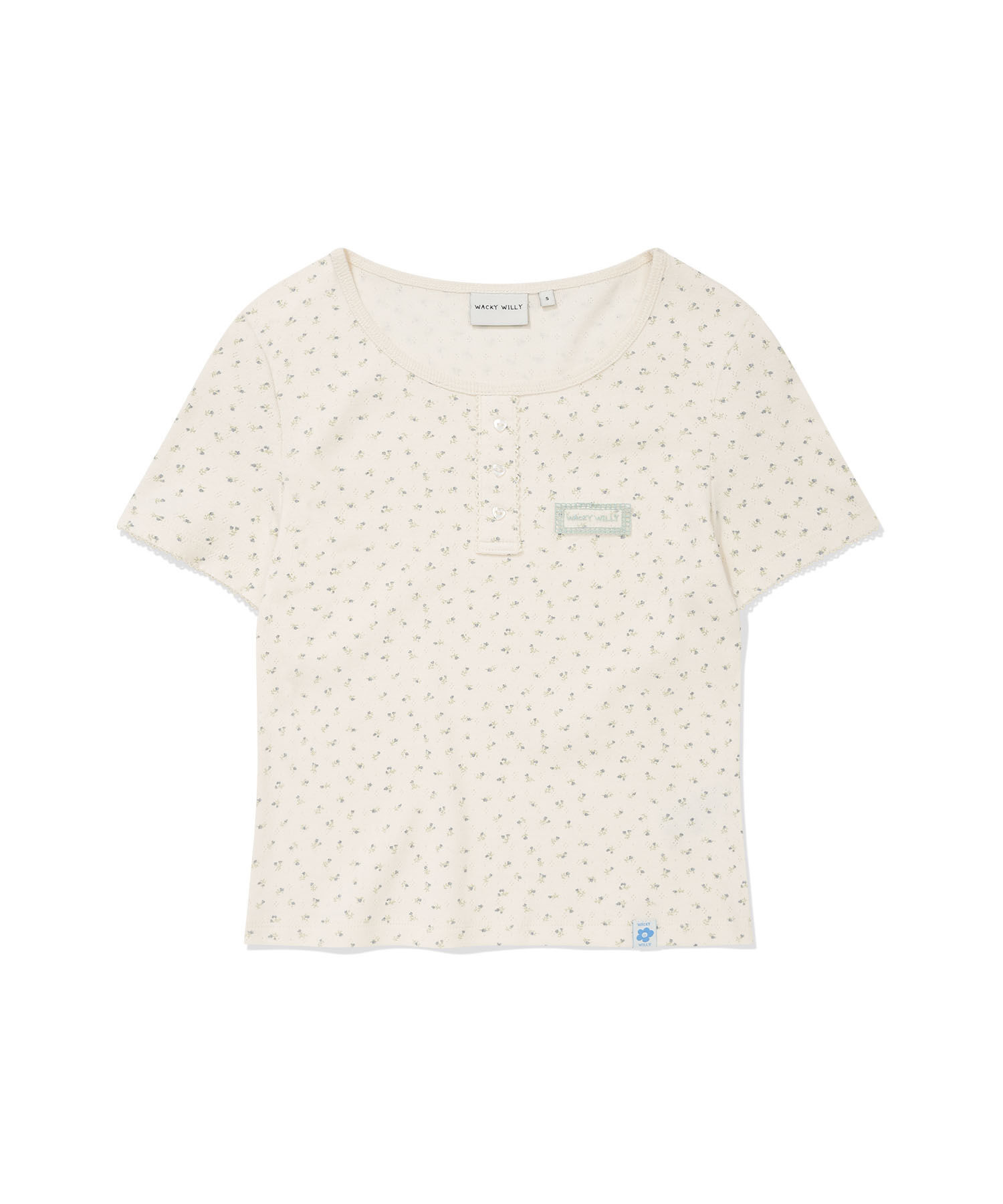 WOMEN'S HENRY NECK EYELET SHORT SLEEVE T-SHIRT