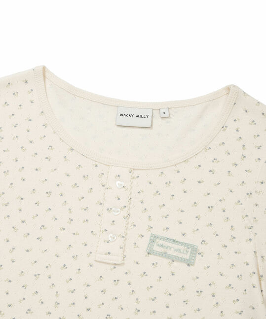 WOMEN'S HENRY NECK EYELET SHORT SLEEVE T-SHIRT