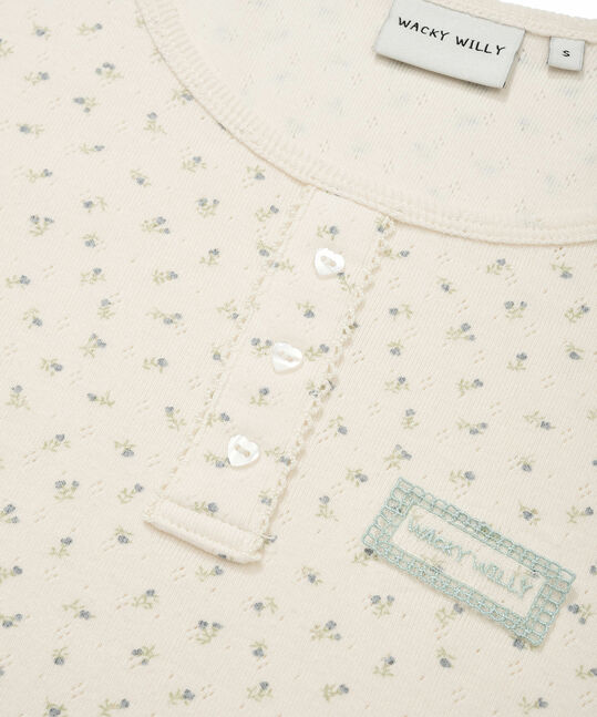 WOMEN'S HENRY NECK EYELET SHORT SLEEVE T-SHIRT