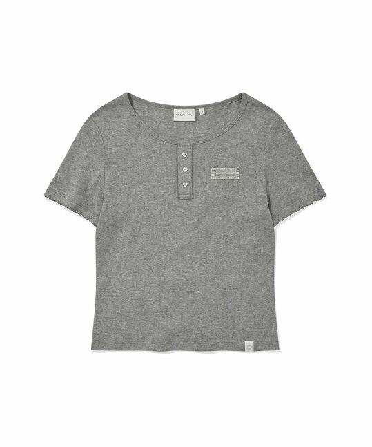 WOMEN'S HENRY NECK EYELET SHORT SLEEVE T-SHIRT