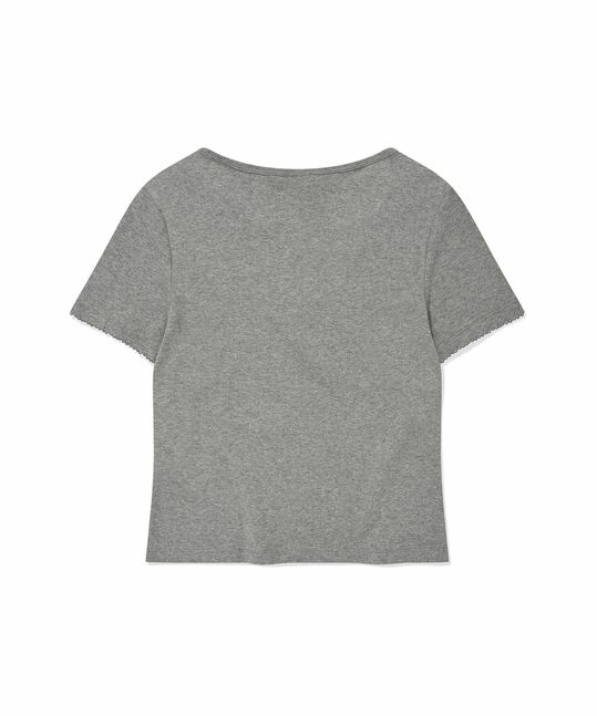 WOMEN'S HENRY NECK EYELET SHORT SLEEVE T-SHIRT