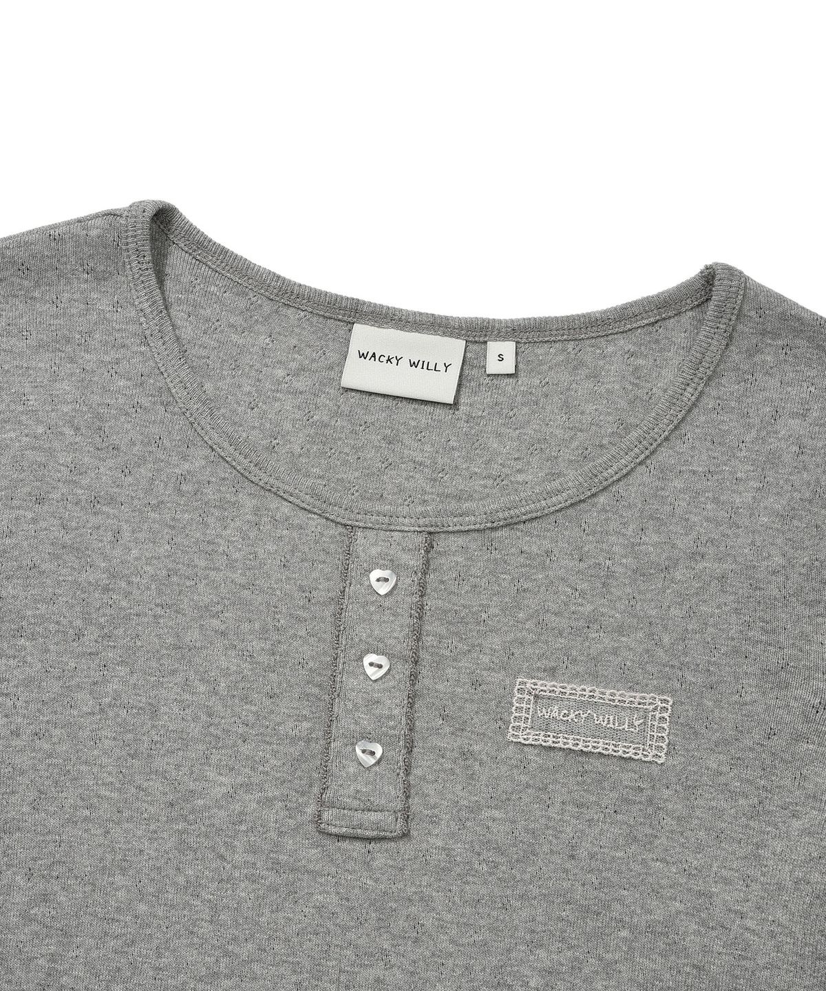 WOMEN'S HENRY NECK EYELET SHORT SLEEVE T-SHIRT