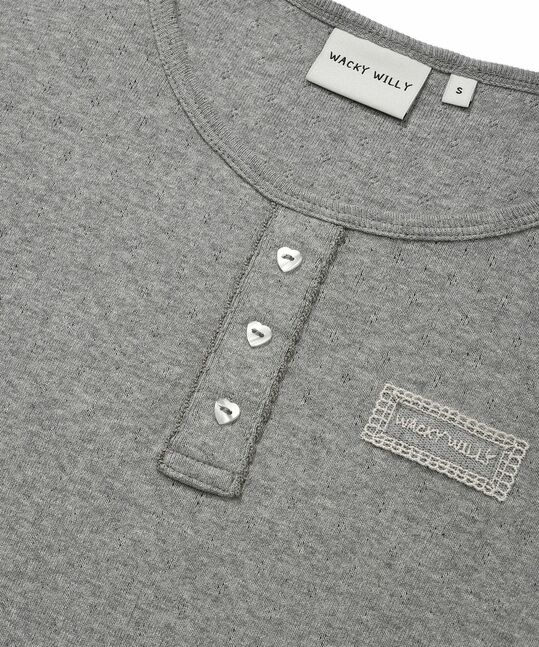 WOMEN'S HENRY NECK EYELET SHORT SLEEVE T-SHIRT