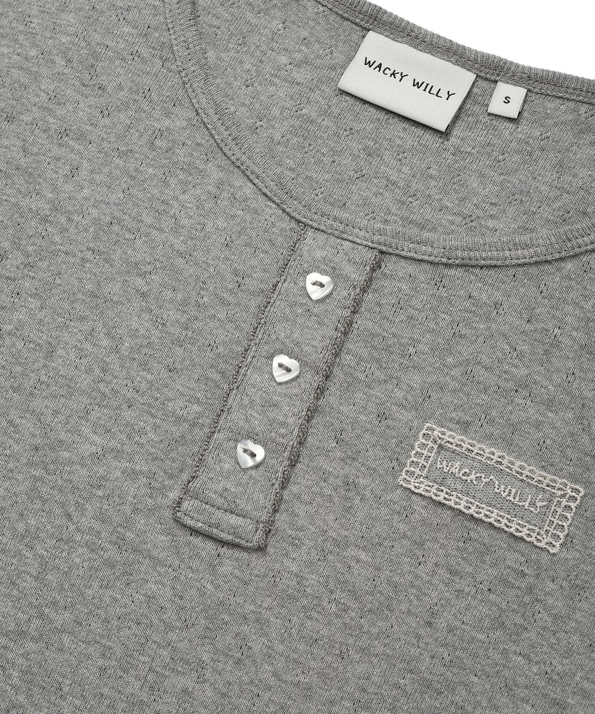 WOMEN'S HENRY NECK EYELET SHORT SLEEVE T-SHIRT