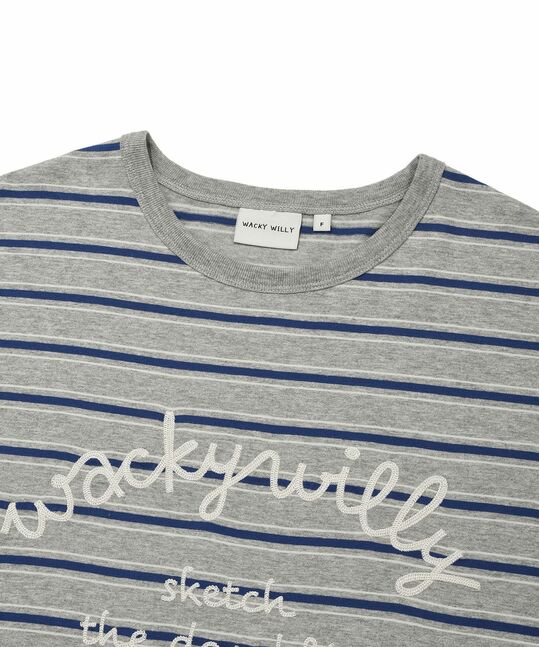 WOMEN’S LETTERING EMBROIDERY STRIPE T-SHIRT