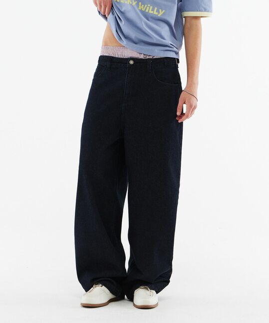 WAISTBAND ADJUSTER SEMI-WIDE DENIM PANTS