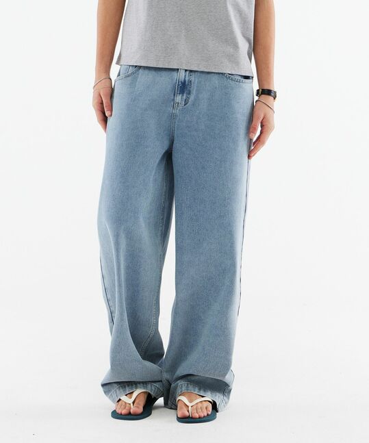 WAISTBAND ADJUSTER SEMI-WIDE DENIM PANTS