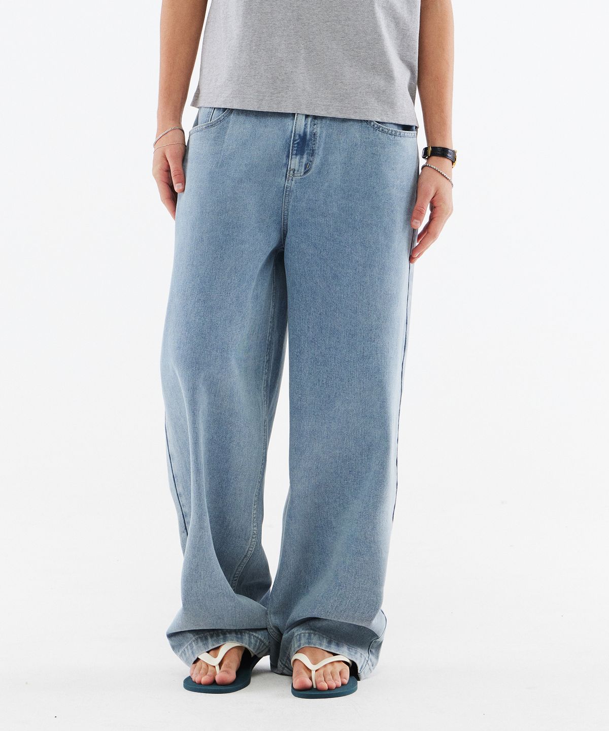 WAISTBAND ADJUSTER SEMI-WIDE DENIM PANTS
