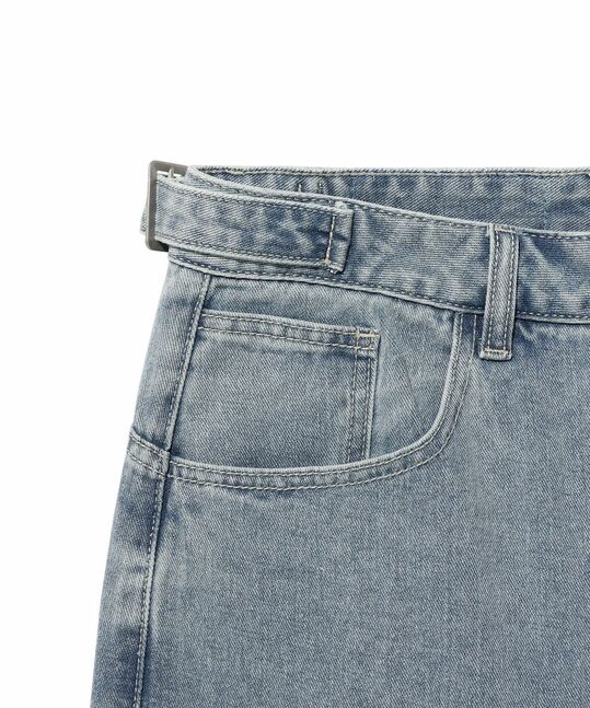 WAISTBAND ADJUSTER SEMI-WIDE DENIM PANTS