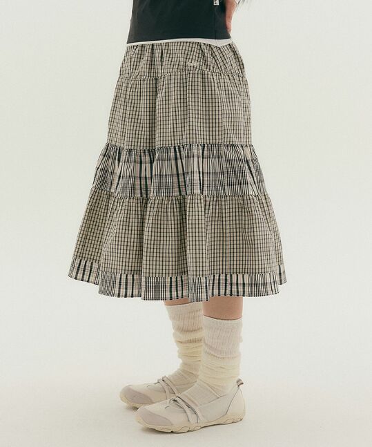 CHECK SHIRRING SKIRT