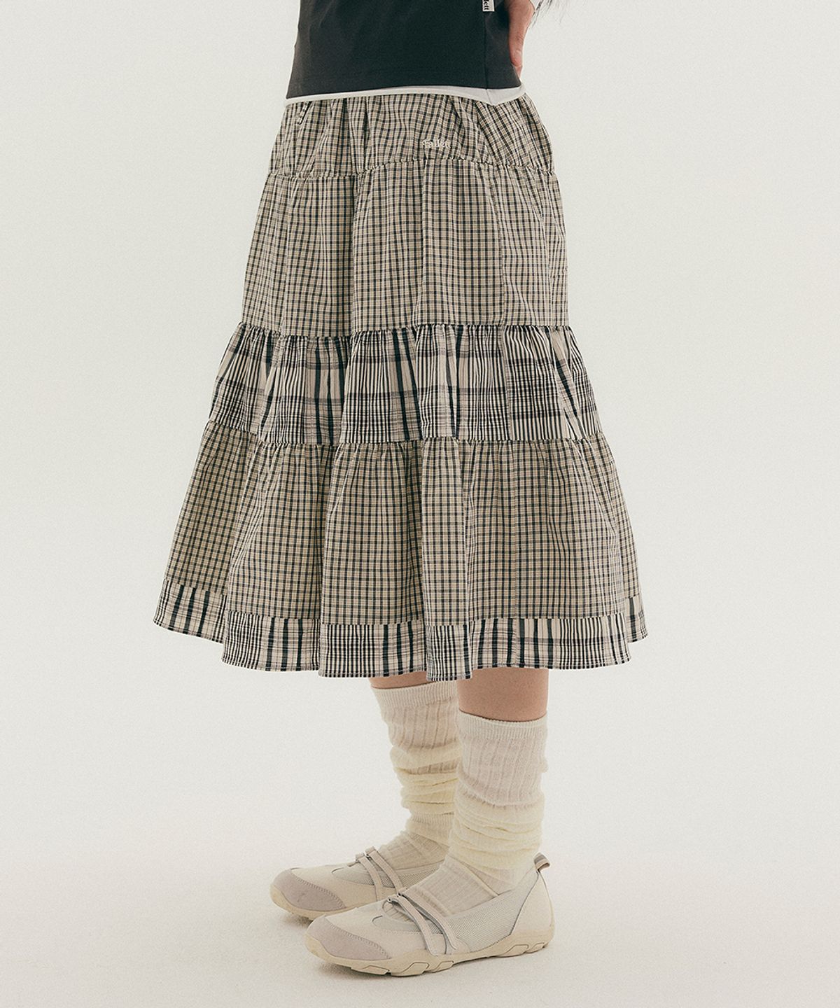 CHECK SHIRRING SKIRT
