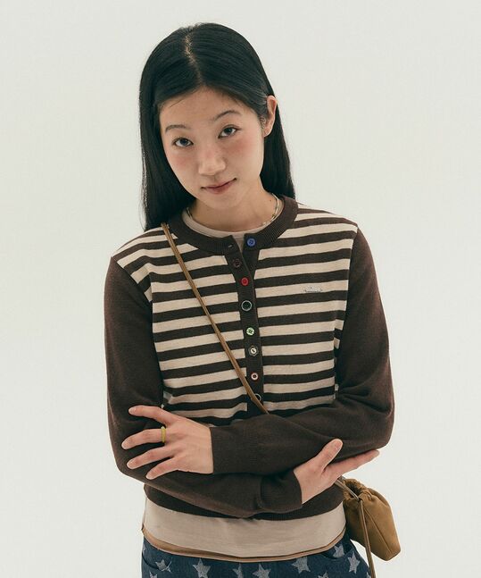 BUTTON DETAIL STRIPED CARDIGAN
