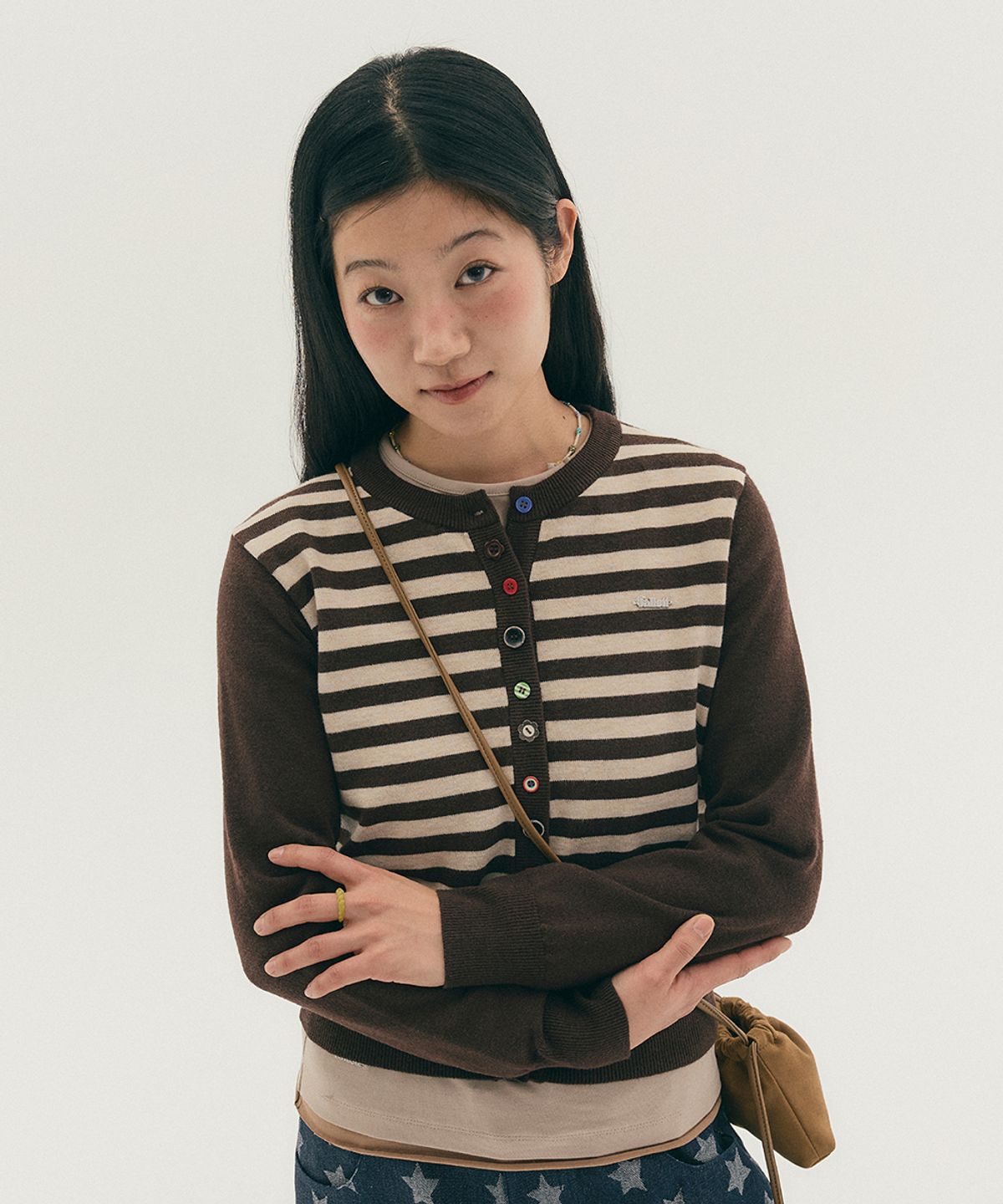 BUTTON DETAIL STRIPED CARDIGAN