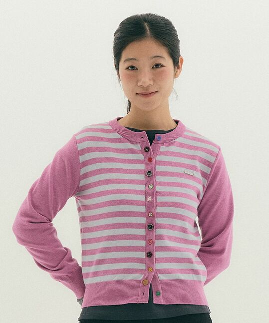 BUTTON DETAIL STRIPED CARDIGAN