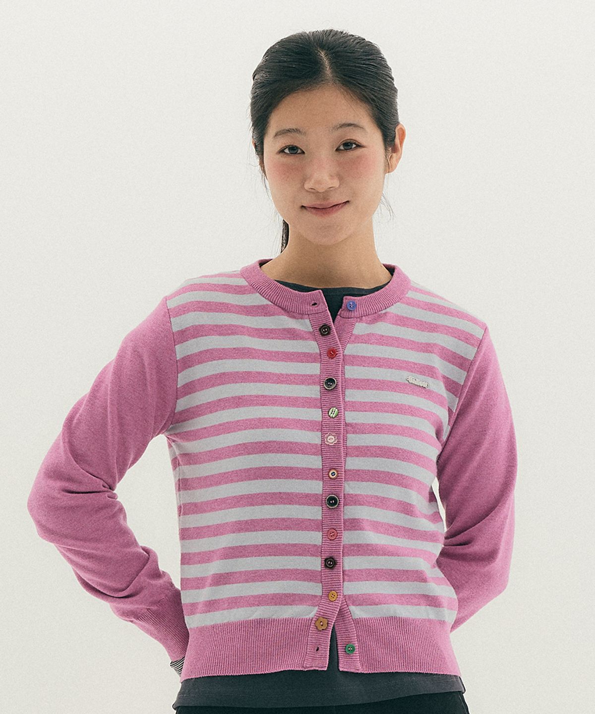 BUTTON DETAIL STRIPED CARDIGAN