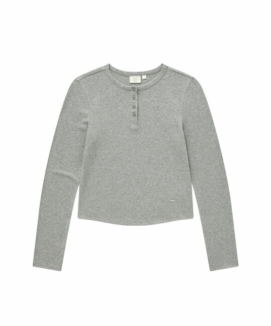 WOMEN HENLEY NECK EYELET LONG SLEEVE