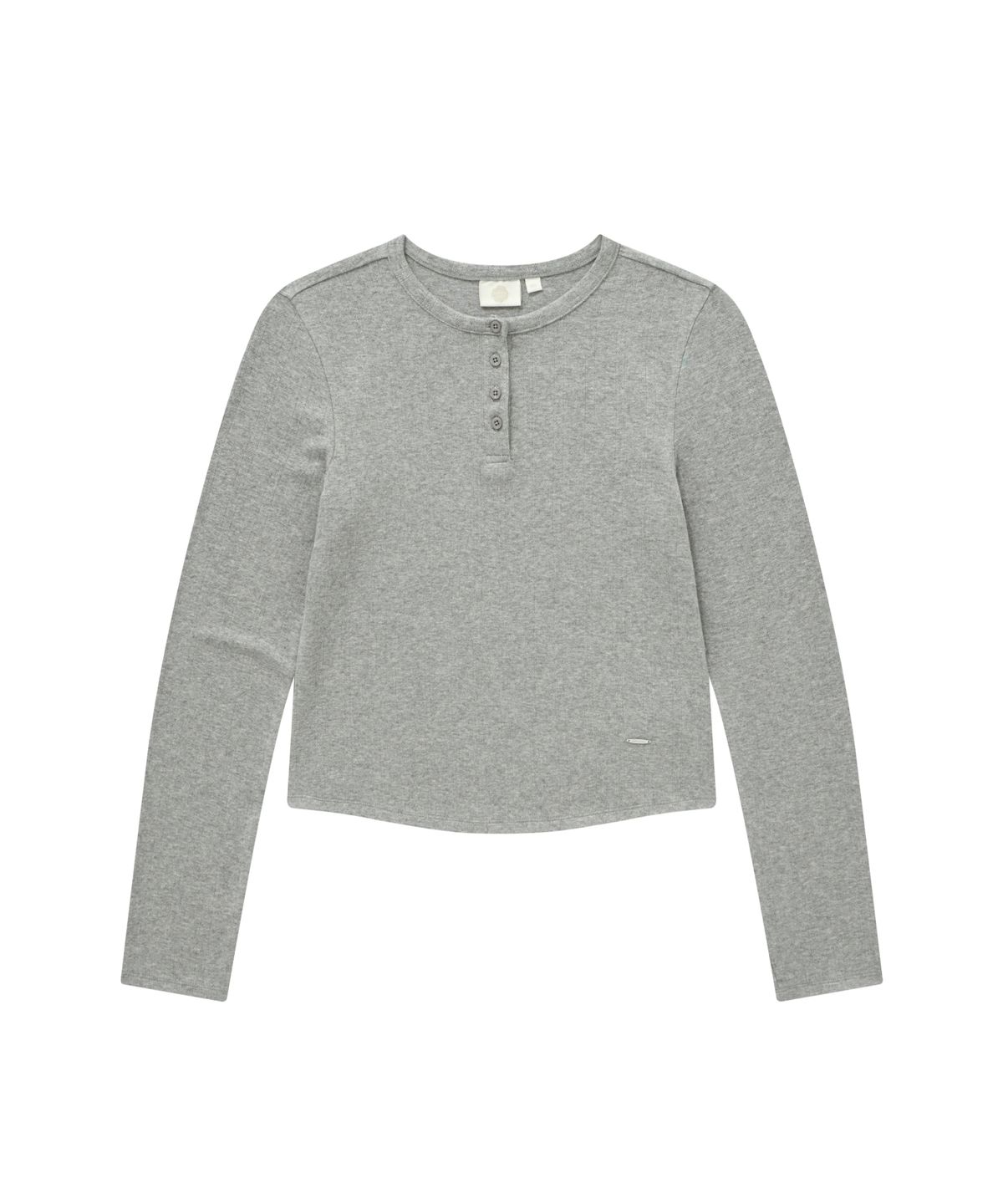 WOMEN HENLEY NECK EYELET LONG SLEEVE