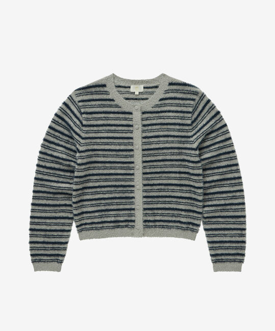 WOMEN STRIPE HAIRY CARDIGAN