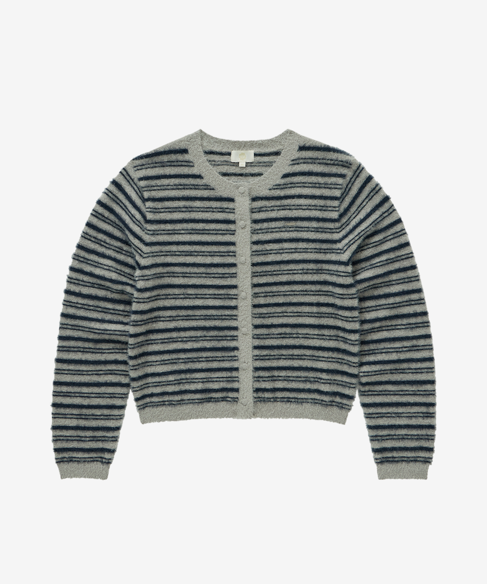WOMEN STRIPE HAIRY CARDIGAN