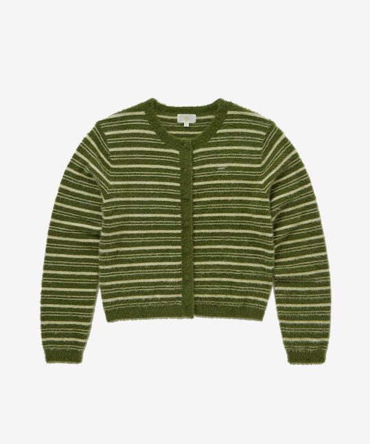 WOMEN STRIPE HAIRY CARDIGAN